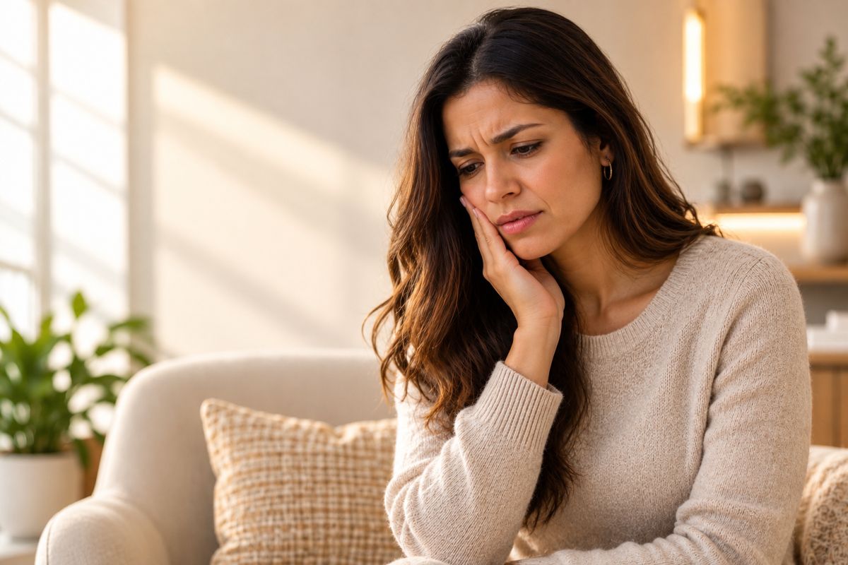A woman holding her jaw with tooth pain